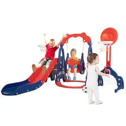 5 in 1 kids slide swing  and basketball hoop set