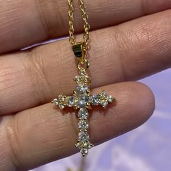 CZ Gold-Plated Sterling Silver Cross Pendant Necklace,