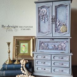 Two Foot Tall Refinished Secretary Desk Jewelry Box Armoire