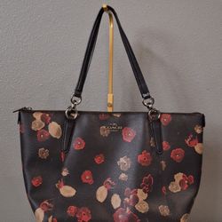 Coach Oxblood Ava Black With Floral Print Tote/Shoulder Bag