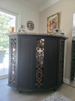 Stone Top Wood Home Bar Cabinet
