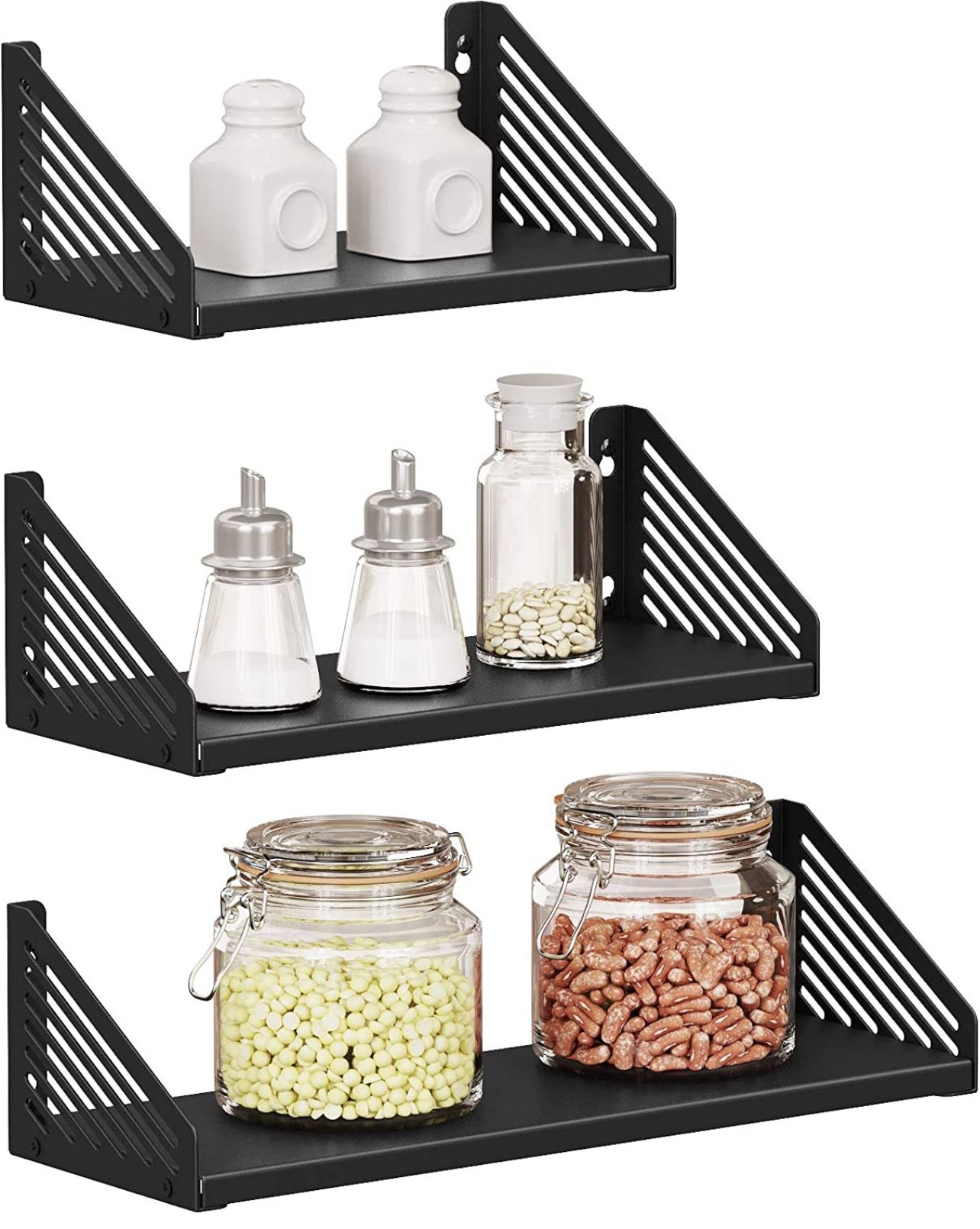 Set of 3 Wall Shelf, Metal Floating Shelves, for Trinkets, Picture Frames, Souvenirs, in the Entryway, Living Room, Bedroom, Bathroom, Black LFS023B01