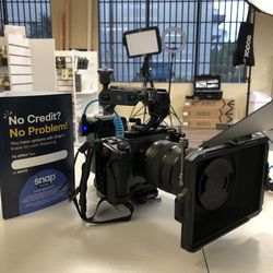 Sony FX30 with Sigma 17-40mm lens Rigged with VMount battery and May box