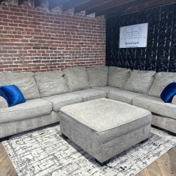 Free Delivery-Ashley 3pc gray L shape sectional sofa couch w storage ottoman