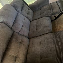 recliner Charcoal grey upholstered 3 seat sofa dual