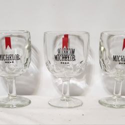 Vintage Set 3 Michelob Beer Footed Goblets Thumbprint Heavy Glass