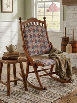 Vintage Antique Victorian Folding Wooden Rocking Chair - Quilted Patchwork Sewing Rocker
