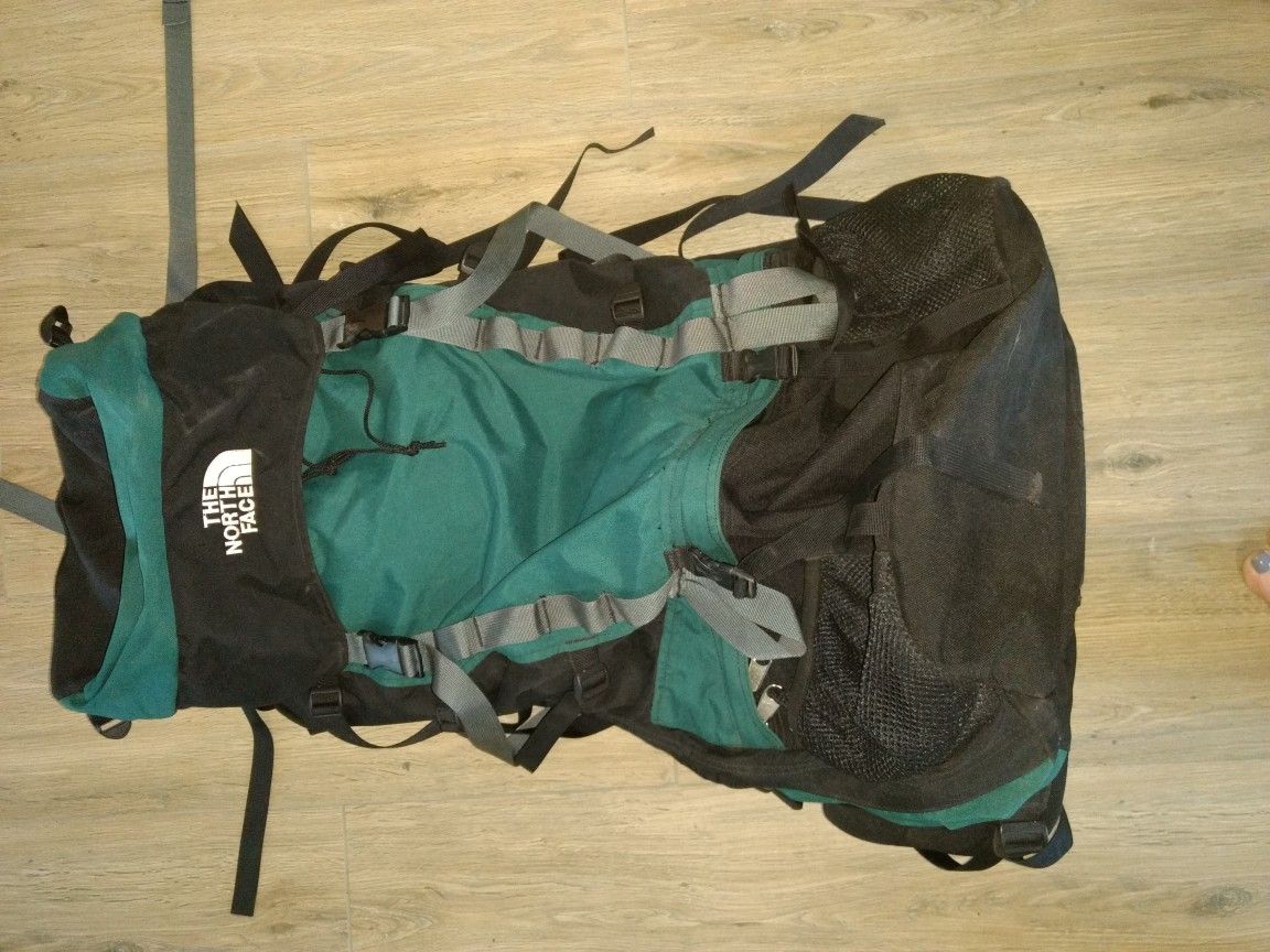 North face external frame hiking climbing backpack size m/l