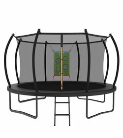 Trampoline Outdoor 14FT 12FT 10FT 8FT with Safety Enclosure Net, Recreational Trampoline for Kids and Adults, Anti-Rust, ASTM Approved, Black