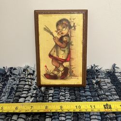 Vintage 70s Hummel Style Wood Plaque Print