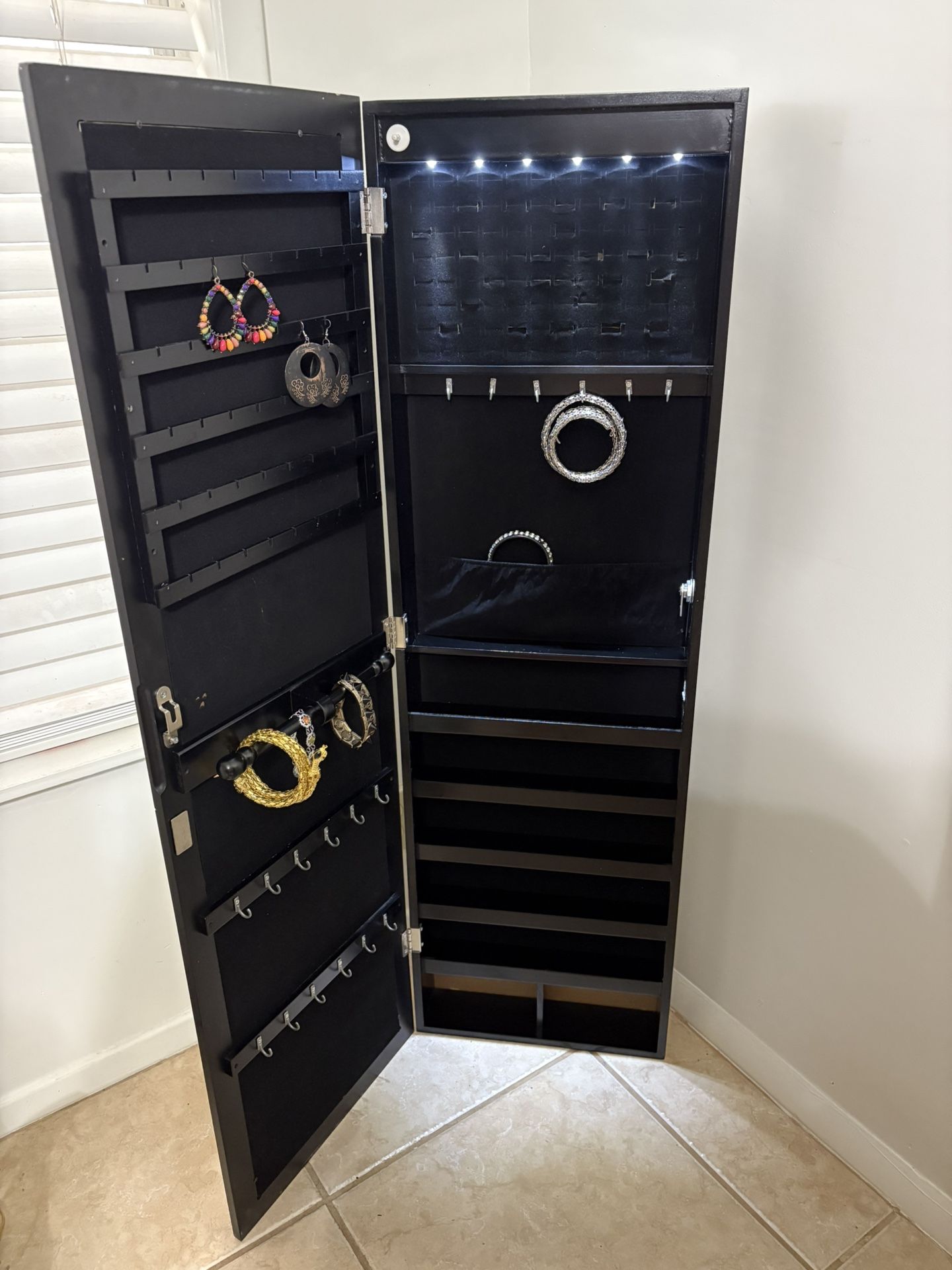 Mirrored Jewelry Cabinet with Lights Wall Mount 48”X14.5”