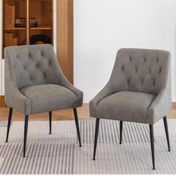 Dining Chairs Set of 2,  Faux Leather with Back Pull Rod. Grey