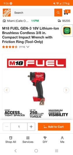 3/8" Milwaukee Compact Impact Wrench with Friction Ring M18 FUEL GEN-3 - 250torque - 3/8 in. (Tool-Only 2854-20)