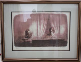 2 Flutist. Painting Pencil Art Original Framed