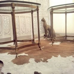 La Barge Designer Brass And Gold Hollywood Regency Livingroom End Tables, Delivery 