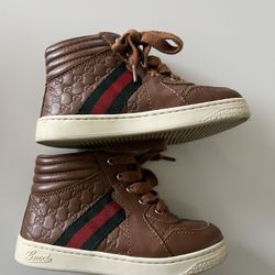 Authentic Gucci Kids High-Top Sneakers – Brown Leather (Made in Italy)