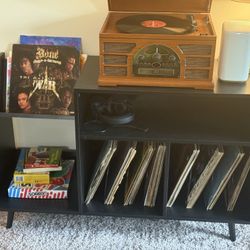 Mid-Century Record Player Stand, CD DVD Media Storage with Storage Vinyl Record Cabinet Record Player Table
