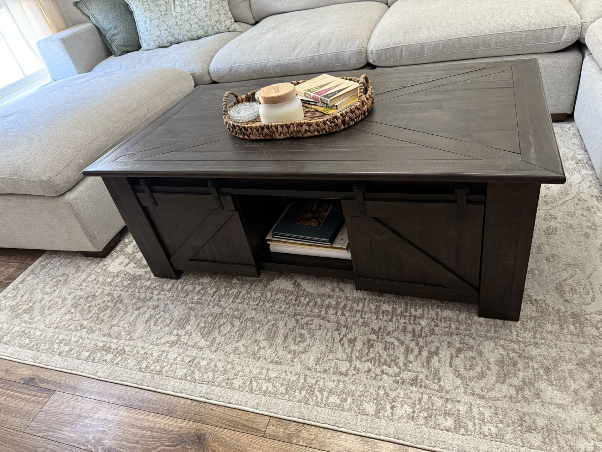 Lift-Top Brown Wooden Table Coffee Table -OBO