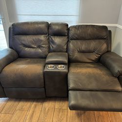 Black Faux Leather Powered Couch 