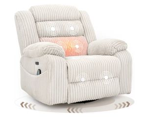 Swivel Massage Recliner Chair Cream Corduroy