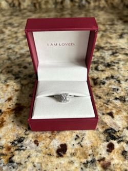 Helzberg 14K White Gold Forever One Moissanite Cushion Halo Engagement Ring