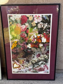 Large Framed Floral Art - Bridgerton Style Garden Print