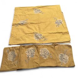 Vintage Floral Yellow Tablecloth and 4 Napkins