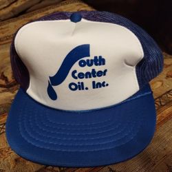 Vintage Southcenter Oil, Inc. trucker style snapback mesh hat, blue/white, South Center 