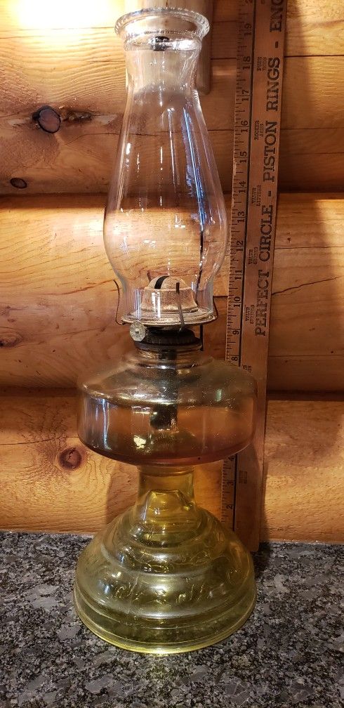 Antique Kerosene oil Table Lamp Green Glass