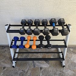 ( 108 Lbs Total Weight ) Set Of  Dumbells With Stand  / Hexagon  Weights / Exercise Weights