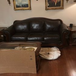Dark Brown Leather Couch For Sale Made Out Of Rosewood