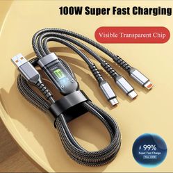 New 6A 3-in-1 100W Fast Charging USB To Type-C Micro Fast Charger Cable For Samsung Xiaomi Huawei iPhone 14 13