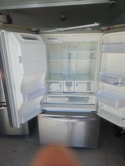Three door whirlpool, stainless steel, french style refrigerator