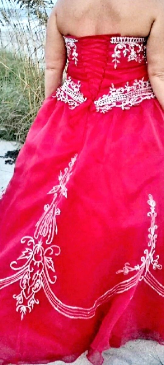 Size 18, Red Prom Dress, Formal, Corset Back