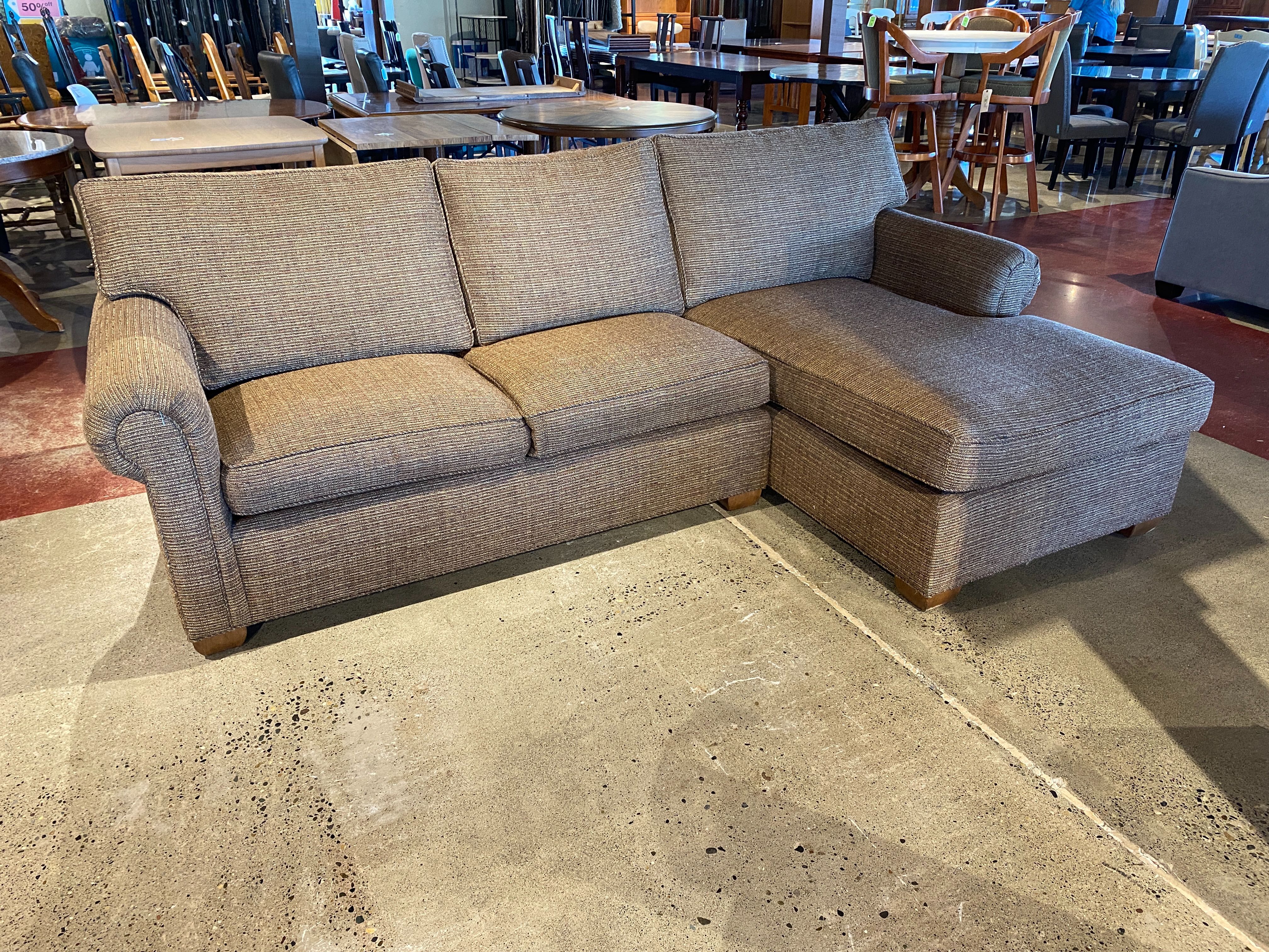CENTURY Brown Tweed Couch with Right Chaise
