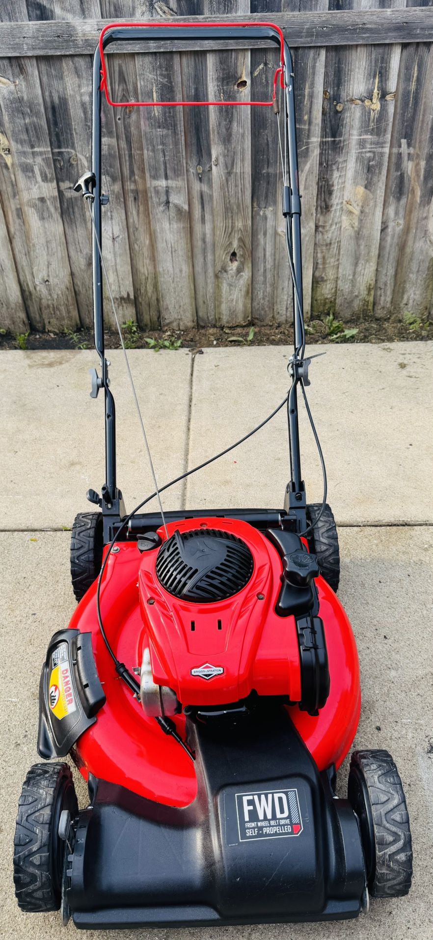Briggs & Stratton self-propelled lawn mower, no bag, works well, if you see it here, if it is availabl