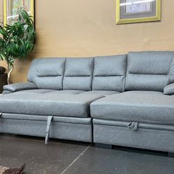 Large Gray Sectional with Pull Out Bed Ottoman