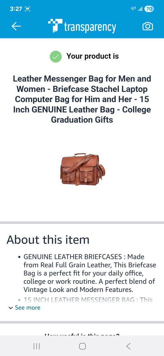 Real Leather Laptop Bag For 15 Inches Brand New