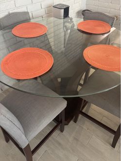 Round Glass Top Dining Table with 4 Chairs