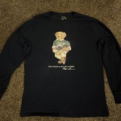 men's Polo Ralph Lauren Classic Fit Polo Bear long-sleeve T-shirt in blue cotton jersey