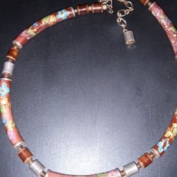 Stunning Ceramic Cloisonne Style Tube Bead Choker with Multicolor Floral Themed beads