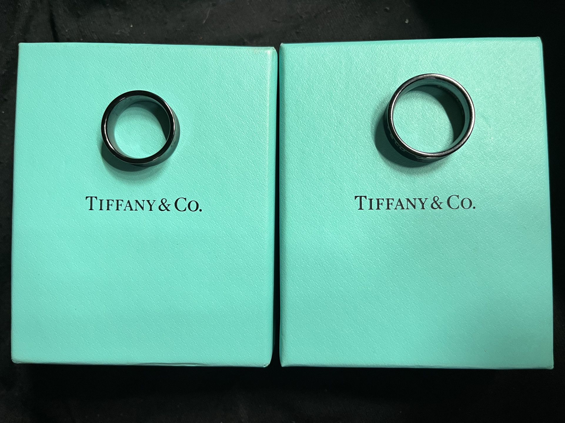 Excellent Authentic Tiffany & Co 1837 Medium Titanium Rings 9.5 and 6