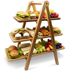 3 Tier Wood Folding Food Serving Tray Board for Dinner Party Kitchen Table Display New condition