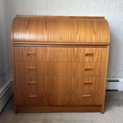  Mid-Century Modern Danish Teak Roll-Top Secretary Desk