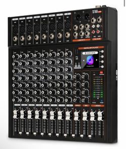 XTUGA LUX-80 8 Channel Audio Mixer,Color Screen Sound Board w/Lyric Display DJ Mixer,Bluetooth 5.0,DSP Effect,Mixing Console System w/+48V Phantom Pow