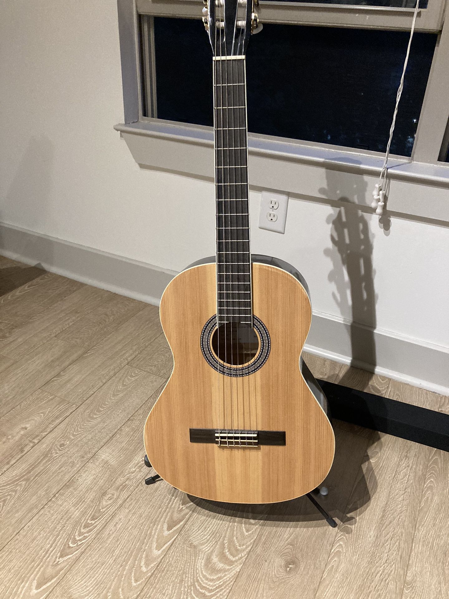 Acoustic guitar with stand and bag