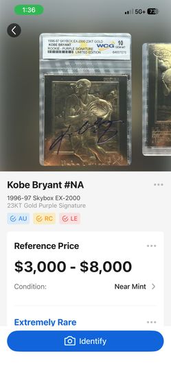 Kobe Bryant 1996-97 Rookie 23KT Gold purple Signature.