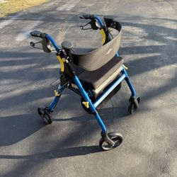 Medline Premium Empower Folding Mobility Rollator Walker with Memory Foam Seat, Black & Blue, 300 lb. Weight Capacity, 8” Wheels, Cupholder