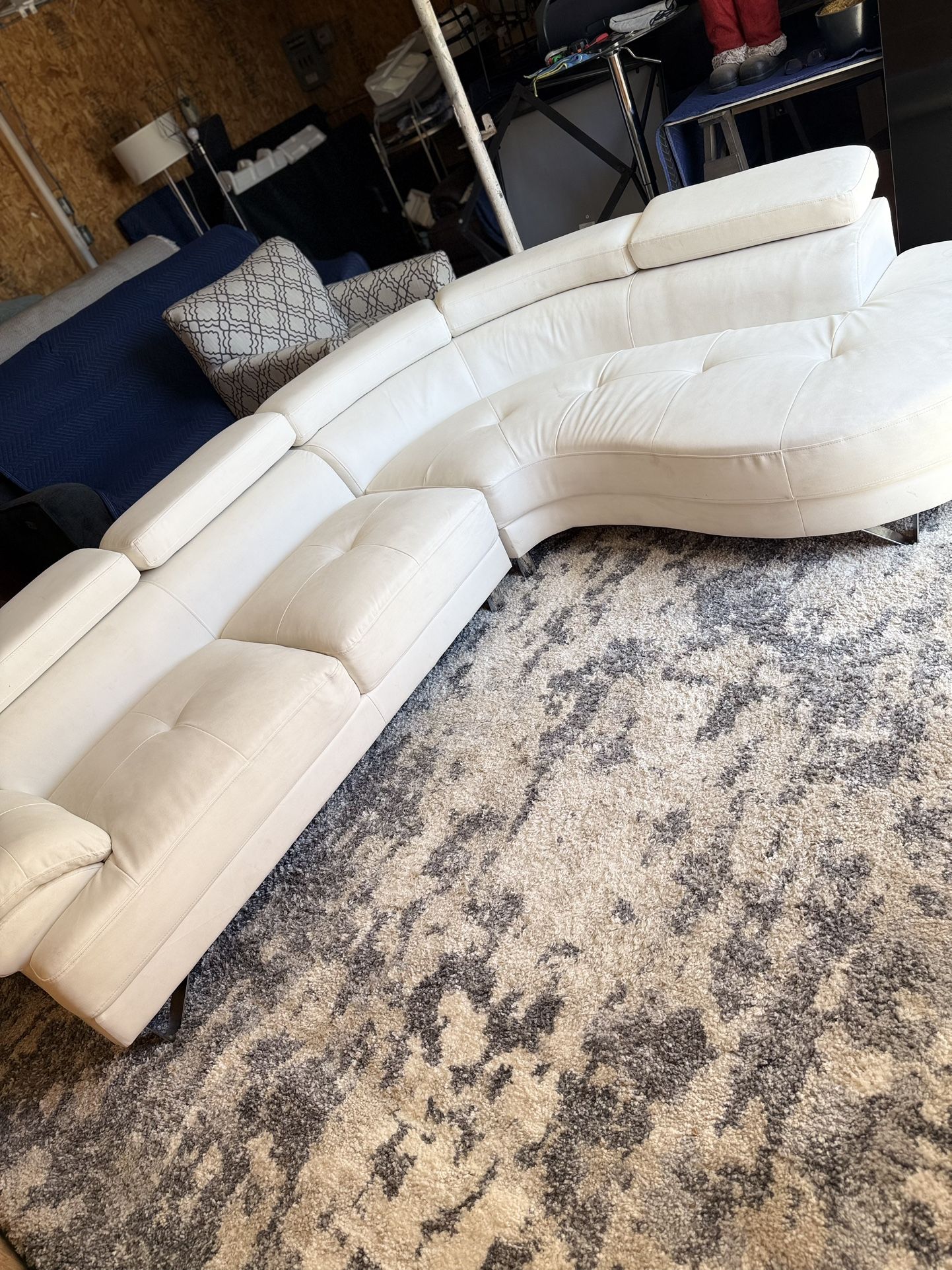 Bobkona 102 in. Round Arm 2-Piece Faux Leather Curved Sectional Sofa in White