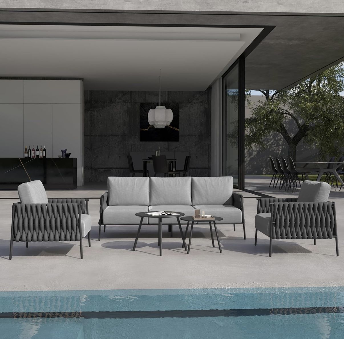 EAST OAK 5-Piece Patio Furniture Set | Life Chatter 5-Seat Outdoor Furniture | Deep Seating & Two Coffee Tables | Waterproof Extra-Thick